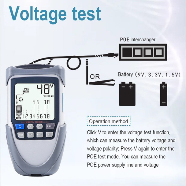 Portable Network Cable Tester with LCD Large Screen Display Handheld Digital Wire Trackers Continuity Battery Voltage Polarity Checker POE Cable Tester with Flashlight - Type 1