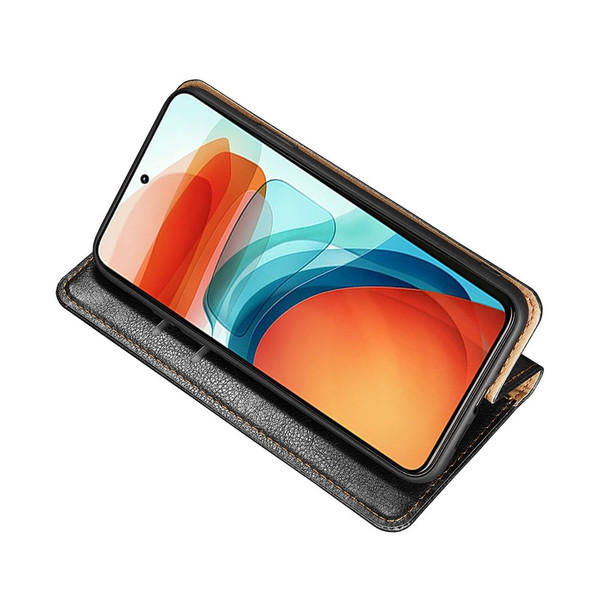 Magnetic Closure Folio Flip Leather Phone Stand Cover Wallet Case Shell for Xiaomi Redmi Note 10 Pro 4G (Global)/(India)/Note 10 Pro Max - Black