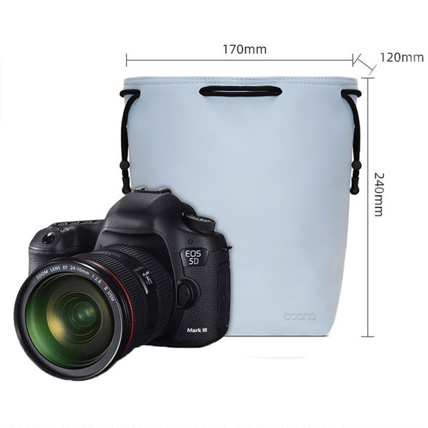 BAONA BN-H008 PU Leather Camera Lens Drawstring Pouch Velvet Lining Waterproof DSLR Camera Bag for Nikon / Canon / Sony / Fuji, Size L - Blue