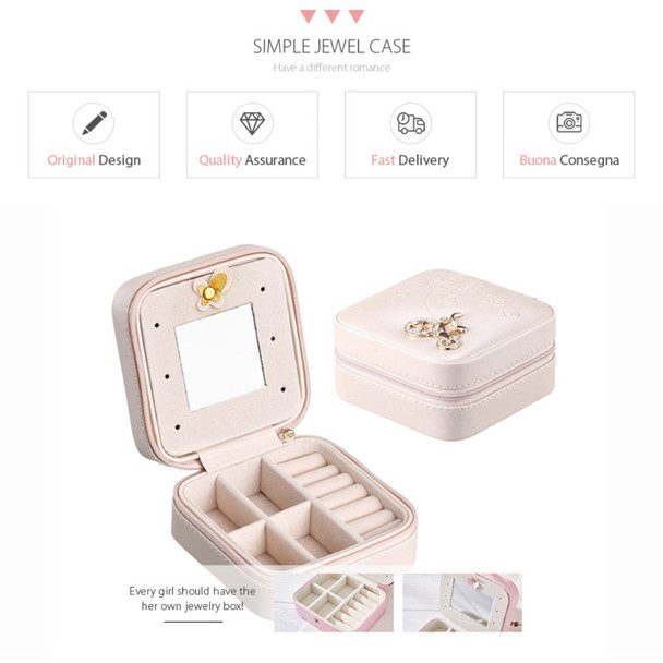 sp01109 Double Layer Small Jewelry Organizer Box for Travel Portable Mini Jewelry Travel Case with Zipper Mirror for Rings Necklaces Bracelets Earrings - Silver