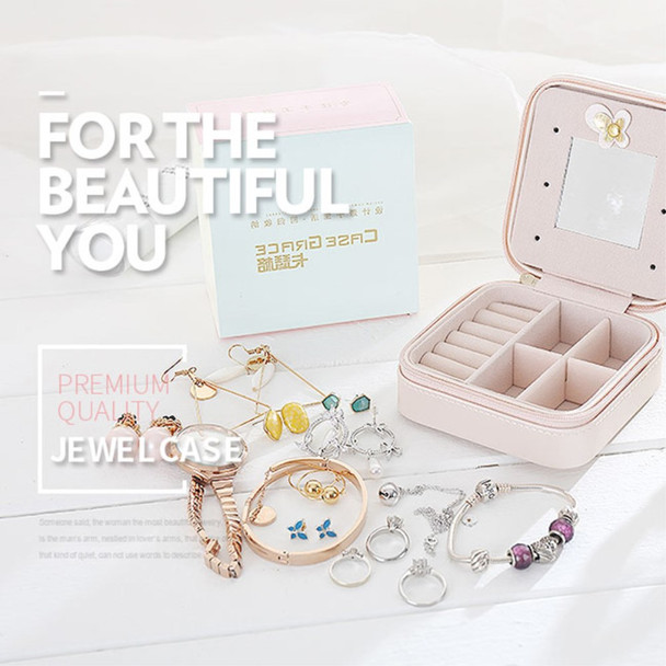 sp01109 Double Layer Small Jewelry Organizer Box for Travel Portable Mini Jewelry Travel Case with Zipper Mirror for Rings Necklaces Bracelets Earrings - Silver