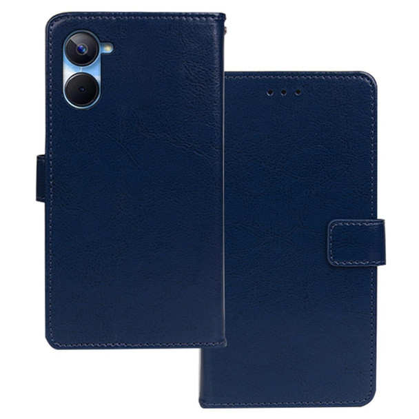 IDEWEI For Realme 10s 5G Crazy Horse Texture Full Coverage PU Leather Phone Case Folio Flip Stand Wallet Cover - Blue