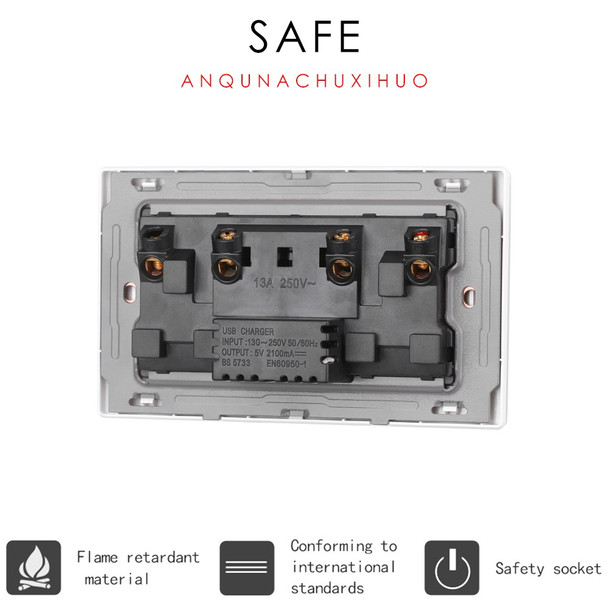 Double Wall Plug Socket 2 Gang 13A 2 USB Charger Port Outlets White Plate UK Plug