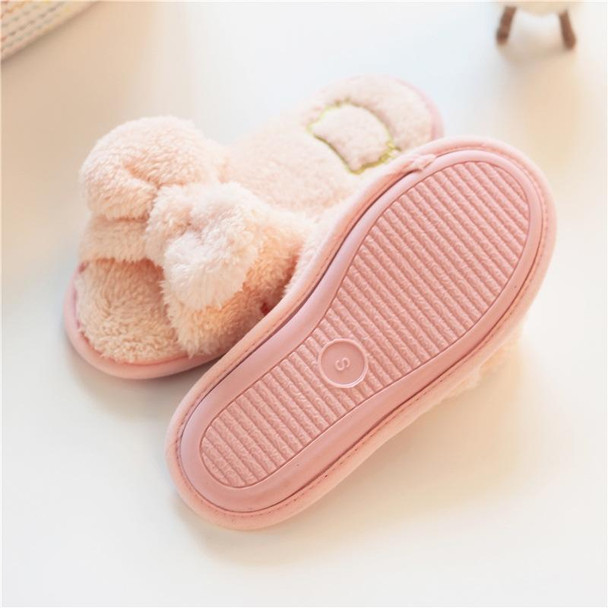 Furry Home Slippers Short Plush Indoor Home Slippers Owknot Slippers Women, Size: 38-39(Light Pink)