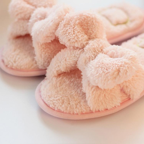 Furry Home Slippers Short Plush Indoor Home Slippers Owknot Slippers Women, Size: 38-39(Light Pink)