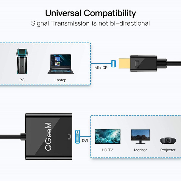 QGEEM QG-HD27 Mini DP to DVI Adapter Cable Mini DisplayPort Male to DVI Female Converter Compatible with MacBook Thunderbolt Port Monitor Projector