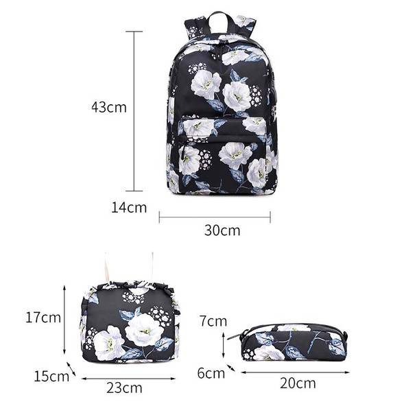 1909-1 3 PCS/Set Printed Backpack Small Fresh Student School Bag Computer Bag Lunch Backpack(Dark Blue)