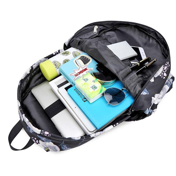 1909-1 3 PCS/Set Printed Backpack Small Fresh Student School Bag Computer Bag Lunch Backpack(Dark Blue)