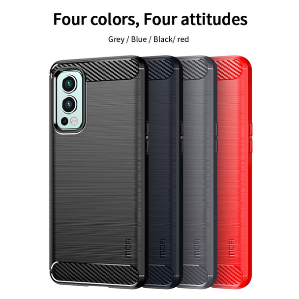 MOFI Carbon Fiber Texture Brushed Surface Well-protected Slim TPU Phone Case Shell for OnePlus Nord 2 5G - Grey