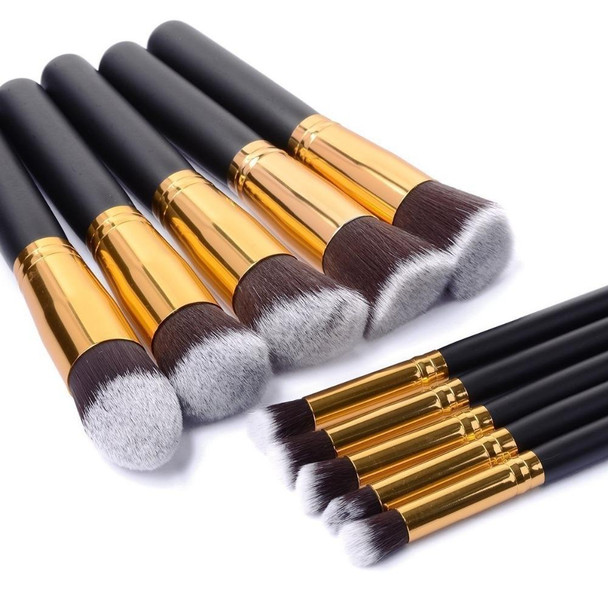 10 PCS Makeup Brushes Set Makeup Tool Powder Eyeshadow Pencil Cosmetic Set  (Black Gold)