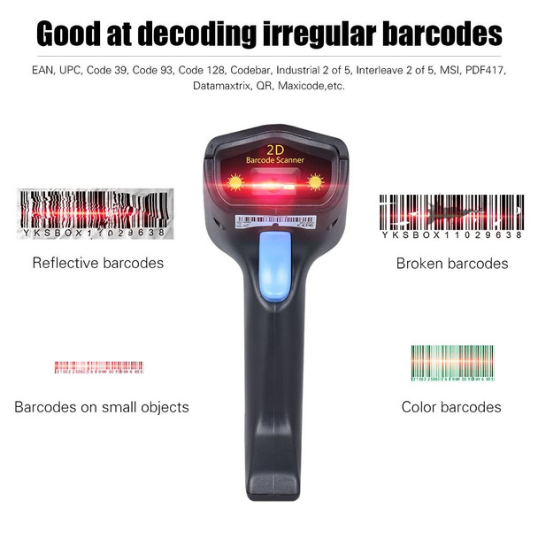 2.4G 1D/2D/QR Barcode Scanner Bar Code Wireless Reader with USB Receiver - Black