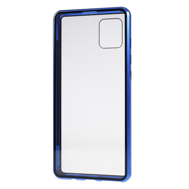 Detachable Magnetic Metal Frame + Tempered Glass Case Double-sided Shell for Samsung Galaxy A81/Note 10 Lite - Blue