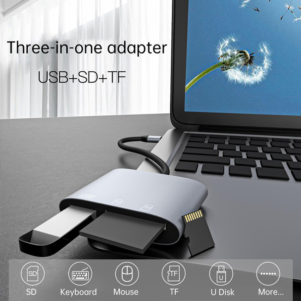 NK-3041 3 in 1 USB-C / Type-C Male to USB Female + SD / TF Card Slots OTG Adapter SD / TF Card Reader