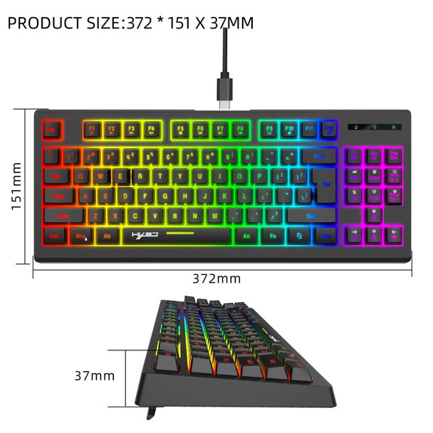 HXSJ L100 2.4G Wireless Keyboard 87 Keys RGB Light Computer Laptop Gaming Keyboard - Black