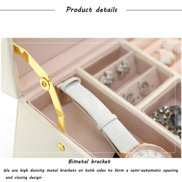 sp01111 Jewelry Box Organizer Three-layer PU Leather Earring Rings Storage Display Case with Mirror and Key - Textured / White