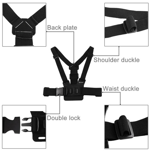 PULUZ PU26 Adjustable Body Mount Belt Chest Strap Hook Mount for GoPro HERO4/HERO3+ - Black