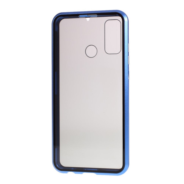 Magnetic Metal Frame + Double-sided Tempered Glass Anti-peep Case Shell for Huawei P Smart 2020 - Blue