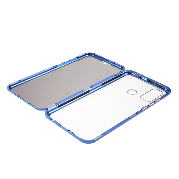 Magnetic Metal Frame + Double-sided Tempered Glass Anti-peep Case Shell for Huawei P Smart 2020 - Blue