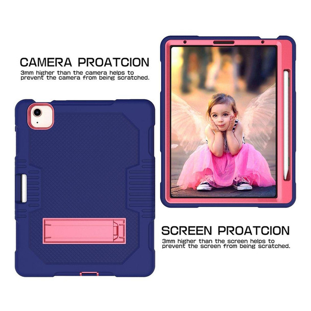 Contrast Color Robot Shockproof Silicon + PC Protective Case with Holder & Pen Slot - iPad Air 2022 / 2020 10.9(Navy Blue+Rose Red)(Navy Blue+Rose Red)