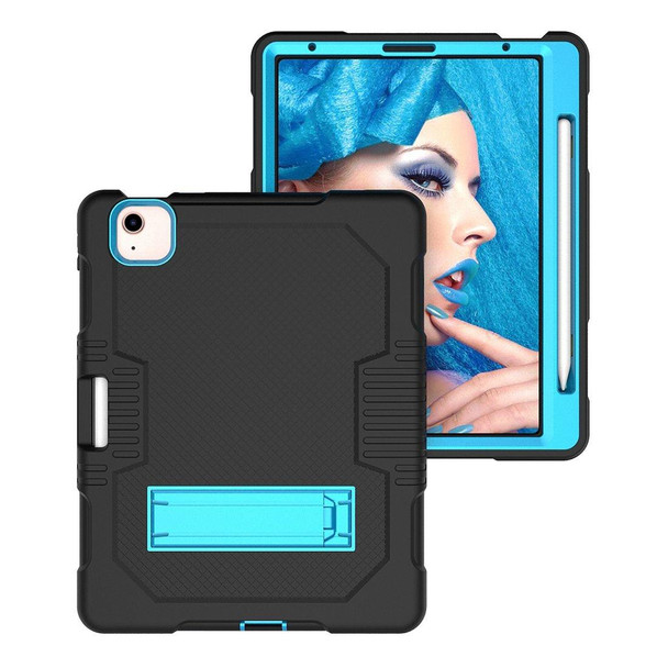 Contrast Color Robot Shockproof Silicon + PC Protective Case with Holder & Pen Slot - iPad Air 2022 / 2020 10.9(Black+Blue)(Black+Blue)