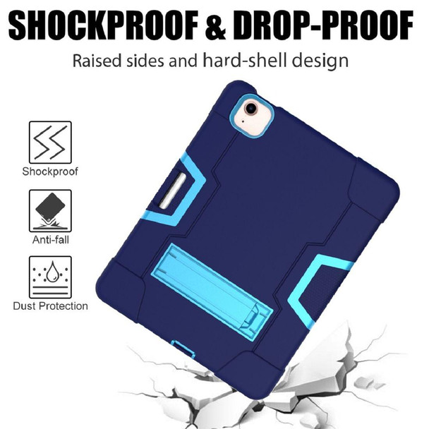 iPad Air 2022 / 2020 10.9 Contrast Color Robot Shockproof Silicon + PC Protective Case with Holder & Pen Slot(Navy Blue + Blue)