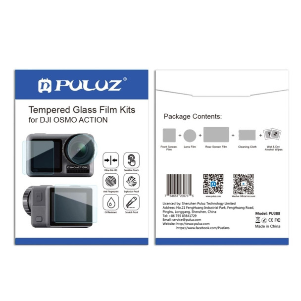 PULUZ Lens + Front and Back LCD Display Tempered Glass Film for DJI Osmo Action