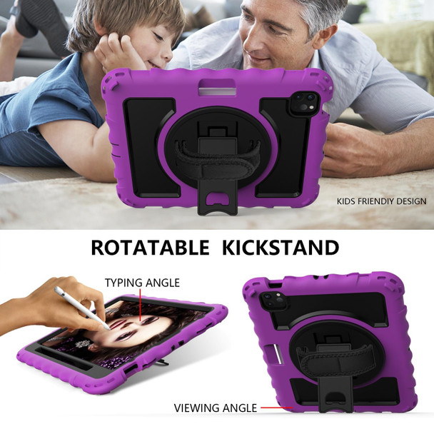 iPad Air 2022 / 2020 10.9 360 Degree Rotation PC + Silicone Shockproof Combination Case with Holder & Hand Grip Strap & Neck Strap & Pen Slot Holder(Purple)