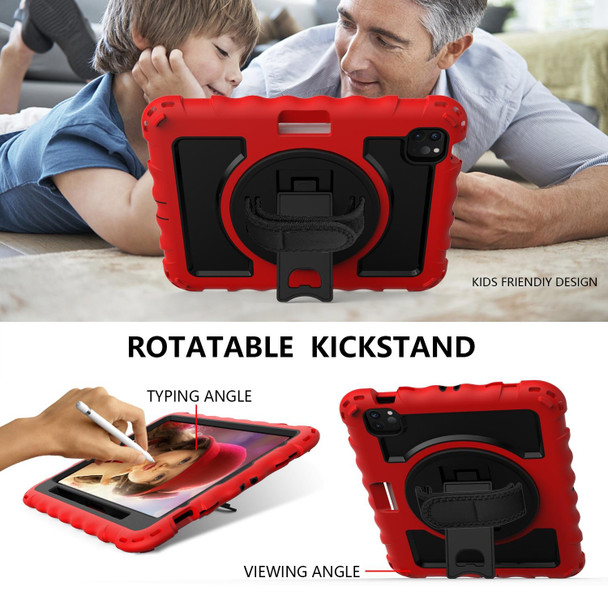 iPad Air 2022 / 2020 10.9 360 Degree Rotation PC + Silicone Shockproof Combination Case with Holder & Hand Grip Strap & Neck Strap & Pen Slot Holder(Red)