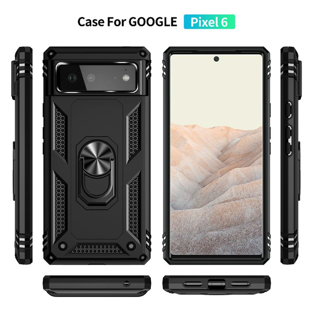 Military Grade PC + TPU Shockproof Hybrid Cover with Rotary Ring Kickstand for Google Pixel 6 - Black