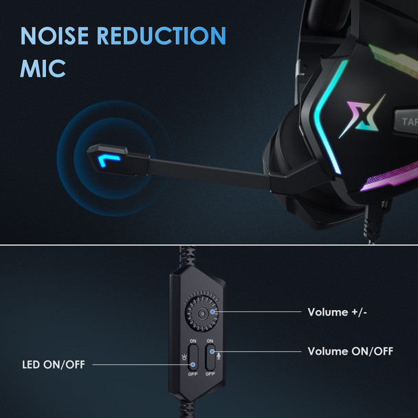 TARGEAL 7.1 Surround Sound USB Wired Headphones PC Gaming Headset with RGB Light for PS4 Smartphone Laptop