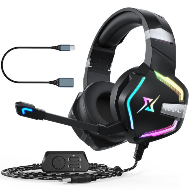 TARGEAL 7.1 Surround Sound USB Wired Headphones PC Gaming Headset with RGB Light for PS4 Smartphone Laptop