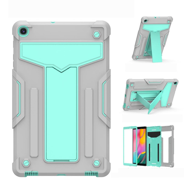 Samsung Galaxy Tab A10.1 (2019) T510 T-shaped Bracket Contrast Color Shockproof PC + Silicone Flat Protective Case(Grey+Mint Green)