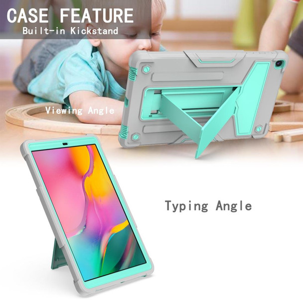 Samsung Galaxy Tab A10.1 (2019) T510 T-shaped Bracket Contrast Color Shockproof PC + Silicone Flat Protective Case(Grey+Mint Green)
