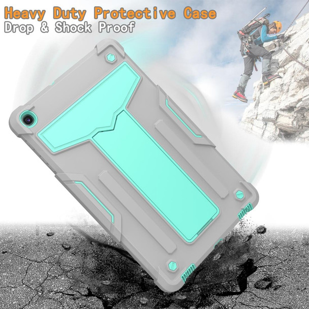 Samsung Galaxy Tab A10.1 (2019) T510 T-shaped Bracket Contrast Color Shockproof PC + Silicone Flat Protective Case(Grey+Mint Green)