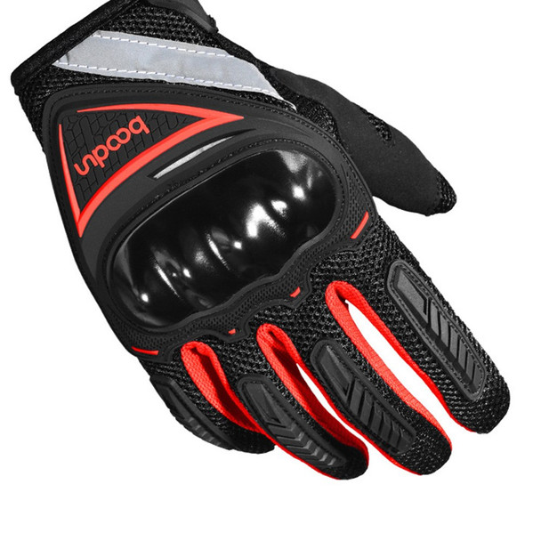 BOODUN 4281098 Full Finger Bicycle Anti-slip Gloves Wear-resistant Gloves Anti-Collision Hands Protectors with Reflective Stripes for Cycling Riding - Red/M