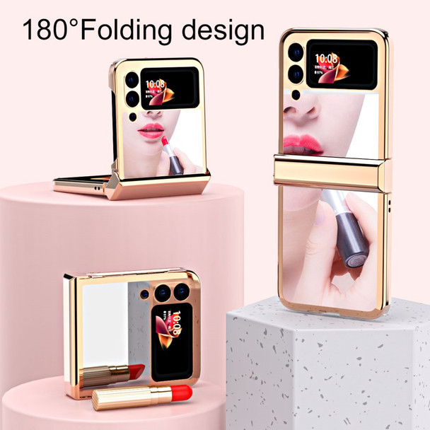 For Samsung Galaxy Z Flip3 5G Mirror Design Electroplating Frame Folding Phone Case with Flexible Hinge - Rose Gold