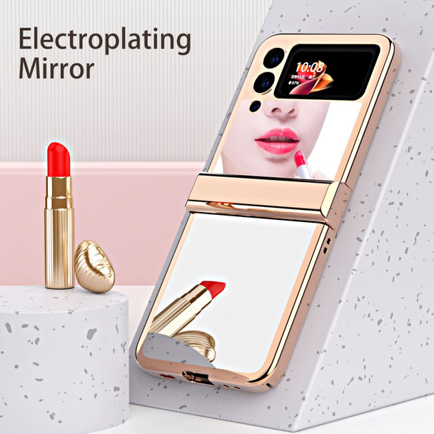 For Samsung Galaxy Z Flip3 5G Mirror Design Electroplating Frame Folding Phone Case with Flexible Hinge - Rose Gold