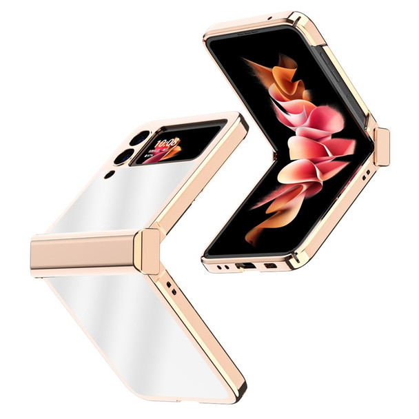 For Samsung Galaxy Z Flip3 5G Mirror Design Electroplating Frame Folding Phone Case with Flexible Hinge - Rose Gold