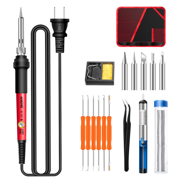 ANENG SL101 17PCS Multi-Functional 60W Electric Soldering Iron Kit with Replaceable Welding Head Electronic Repair Set - US Plug