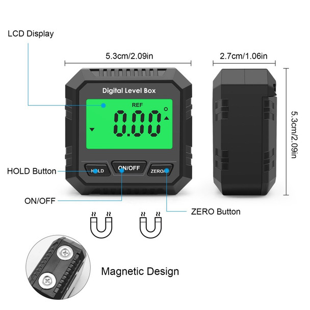 QINGXIEY Electronic Digital Level Magnetic Angle Gauge Finder with LCD Display Angle Measuring Tool for Carpentry, Building, Automobile (No Bubble) - Black