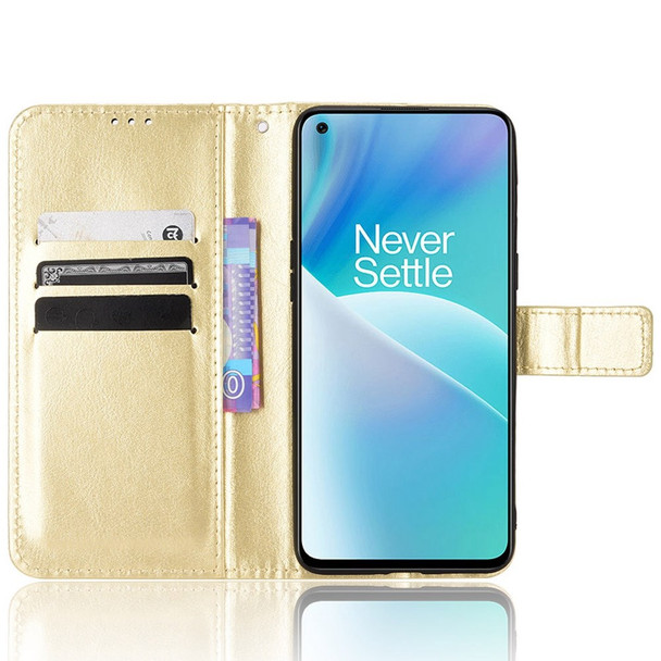For OnePlus Nord 2T 5G Shockproof PU Leather Flip Case Crazy Horse Texture Inner TPU Anti-Scratch Stand Wallet Cover with Strap - Gold