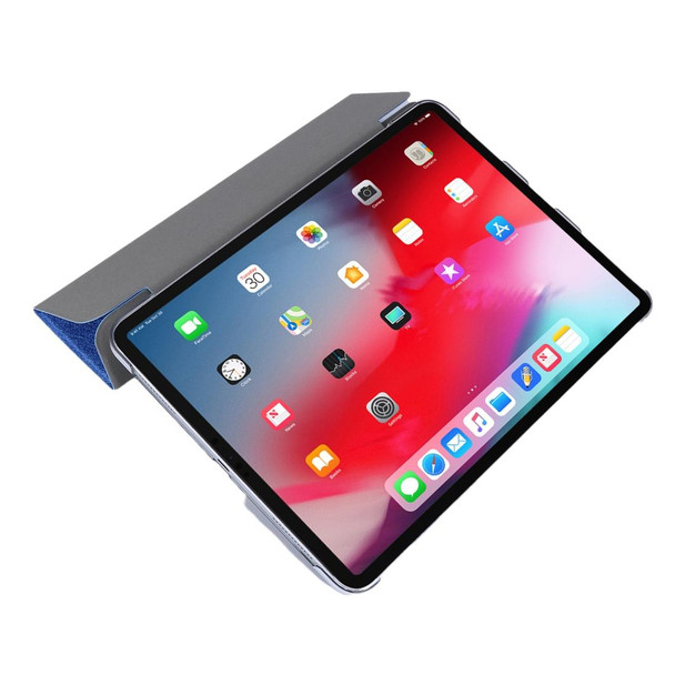 iPad Pro 12.9 (2020) TPU Silk Texture Three-fold Horizontal Flip Leather Tablet Case with Holder(Black)