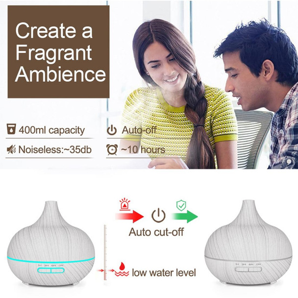 400ml Wood Texture Fragrance Machine Pointed Mouth Humidifier Automatic Alcohol Sprayer with Colorful LED Light, Plug Specification:EU Plug(Khaki)