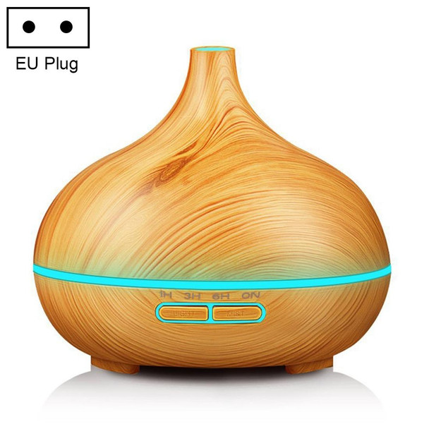 400ml Wood Texture Fragrance Machine Pointed Mouth Humidifier Automatic Alcohol Sprayer with Colorful LED Light, Plug Specification:EU Plug(Khaki)