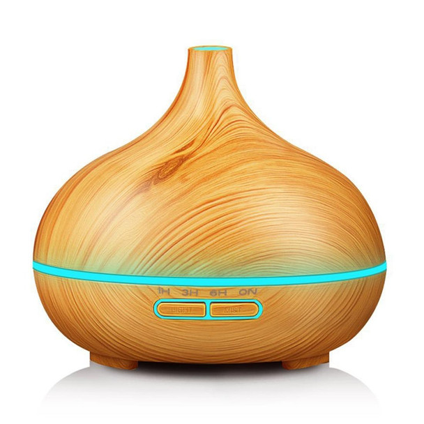 400ml Wood Texture Fragrance Machine Pointed Mouth Humidifier Automatic Alcohol Sprayer with Colorful LED Light, Plug Specification:EU Plug(Khaki)
