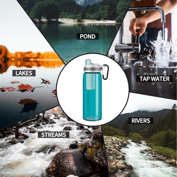 K8636 770ml Outdoor Camping Hiking BPA Free Water Filter Bottle Water Purifier Bottle (FDA Certificated) - Green