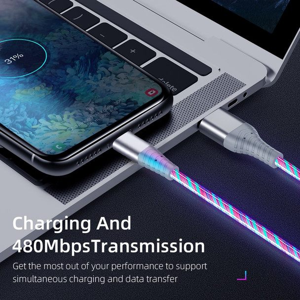 2m Glowing 3A Fast Charging Cable High-Speed Flowing Streamer Light LED Data Transfer Micro USB Cable - Multi-color