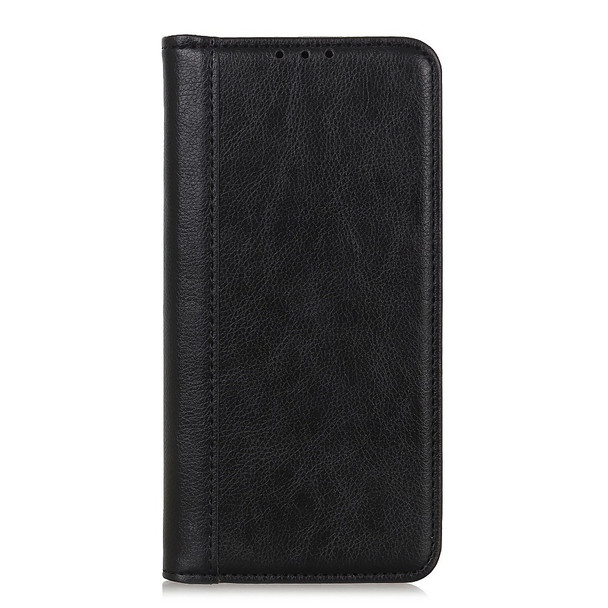 For Xiaomi Poco M4 Pro 4G Split Leather Magnetic Absorption Protective Case Litchi Texture TPU Wallet Stand Mobile Phone Cover - Black