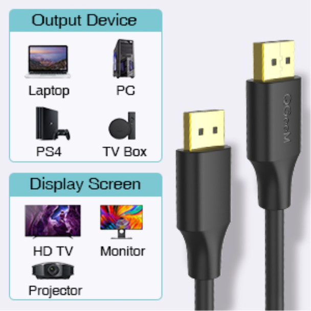 QGEEM QG-HD16 1m DP to DP Cable 4K/60Hz HD Video Adapter Cable for HDTV Monitor Projector