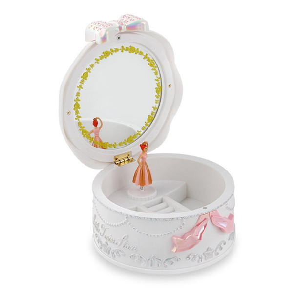 9216 Built-in Mirror Rotating Music Box Jewelry Ornamental Necklace Organizer Case Girls Birthday Gift - White